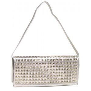 Evening Bag - 12 PCS - Clutch w/ Pyramid Metal Studs - Silver - BG-90275S